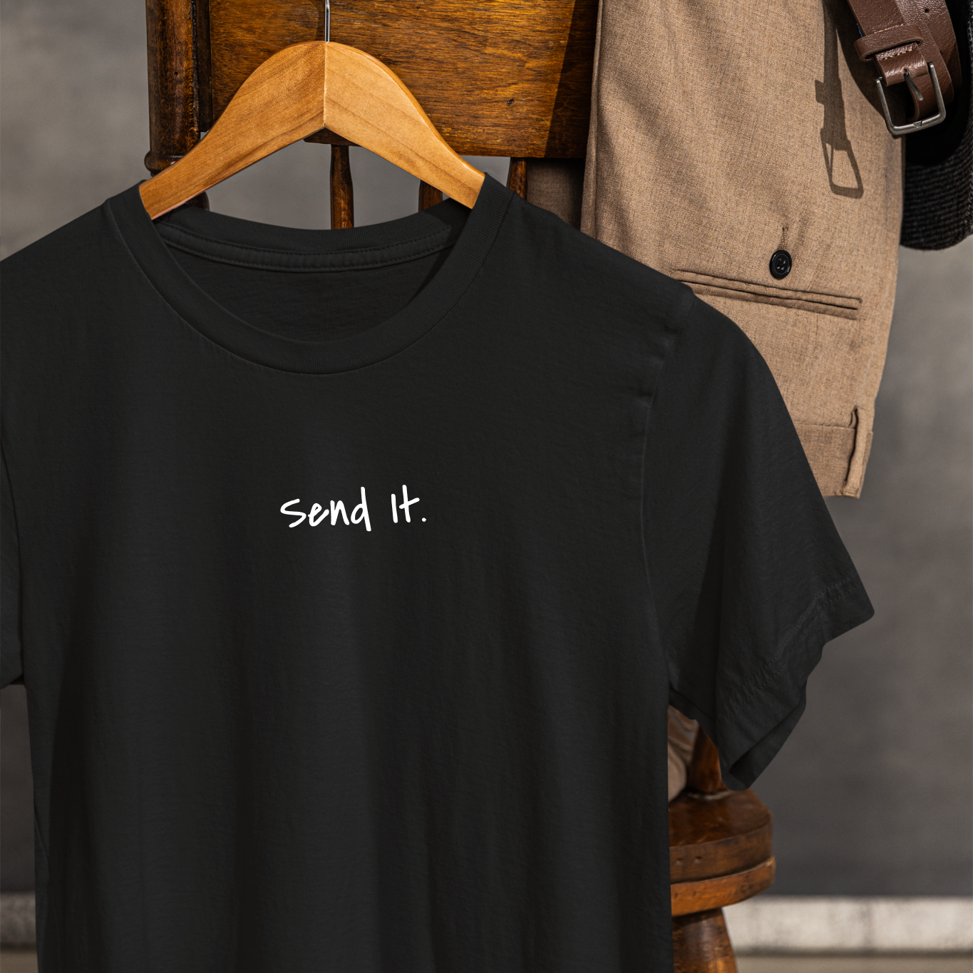 "Send It" - T-shirt | Minimalist Text Design for Thrill Seekers, Adventure Lovers, Cliff Jumpers, and BIG SENDERS!!