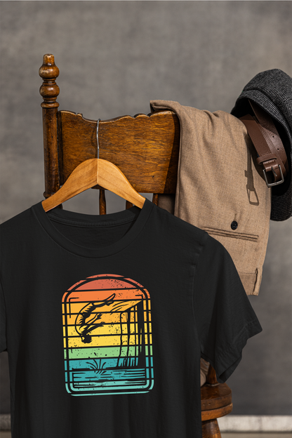 Retro Rainbow Cliff Jumping Silhouette T-Shirt - Outdoorsy Vintage Adventure Shirt