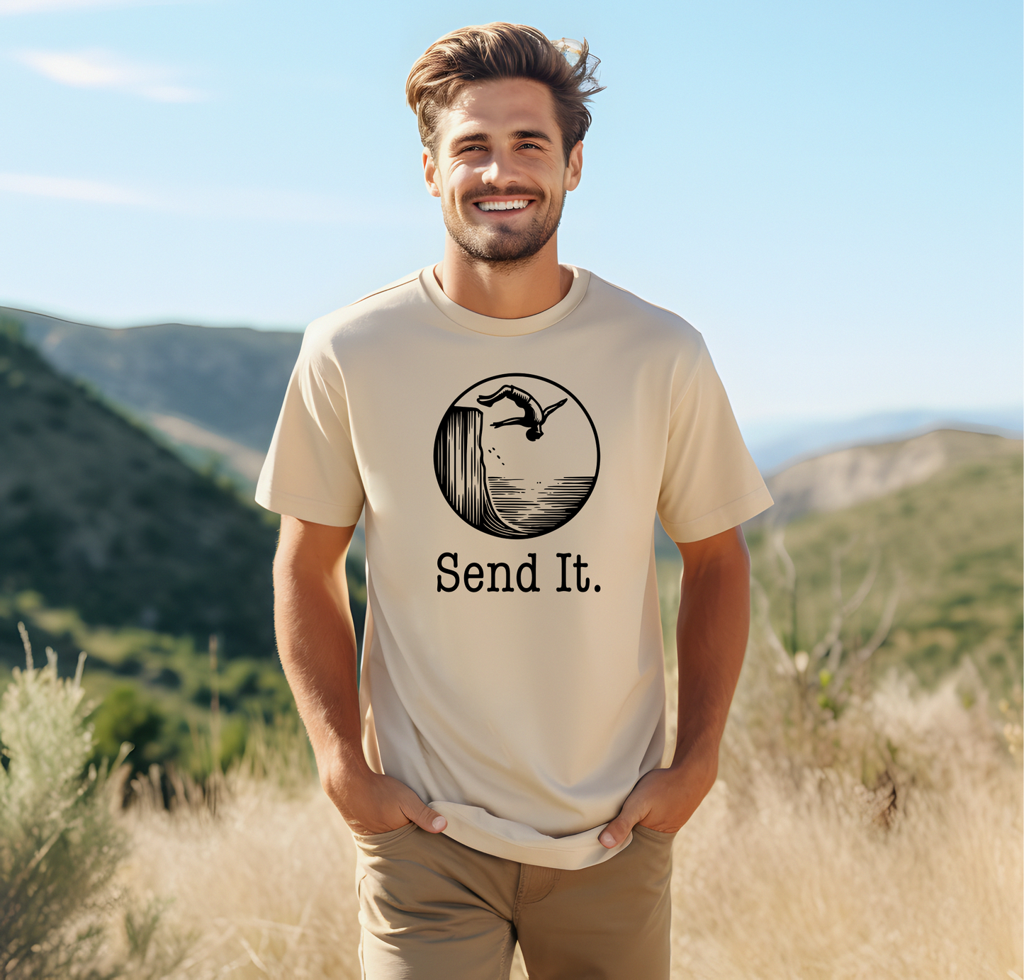 "Send It" Cliff Jumping T-shirt for Cliff Jumpers | Outdoorsy Adventure Lover Shirt