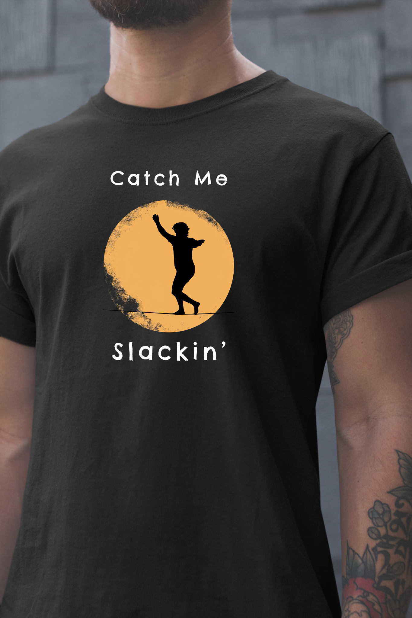 "Catch Me Slackin" Slackline Shirt - Silhouette Moon Design Cool, Funny, Minimalist Slackline T-Shirt