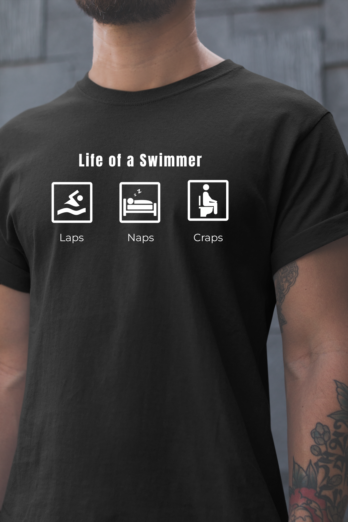 "Naps. Laps. Craps" Funny Swim Shirt | Swim Life Swimmer T-Shirt | Minimalist Icon Design, HILARIOUS!