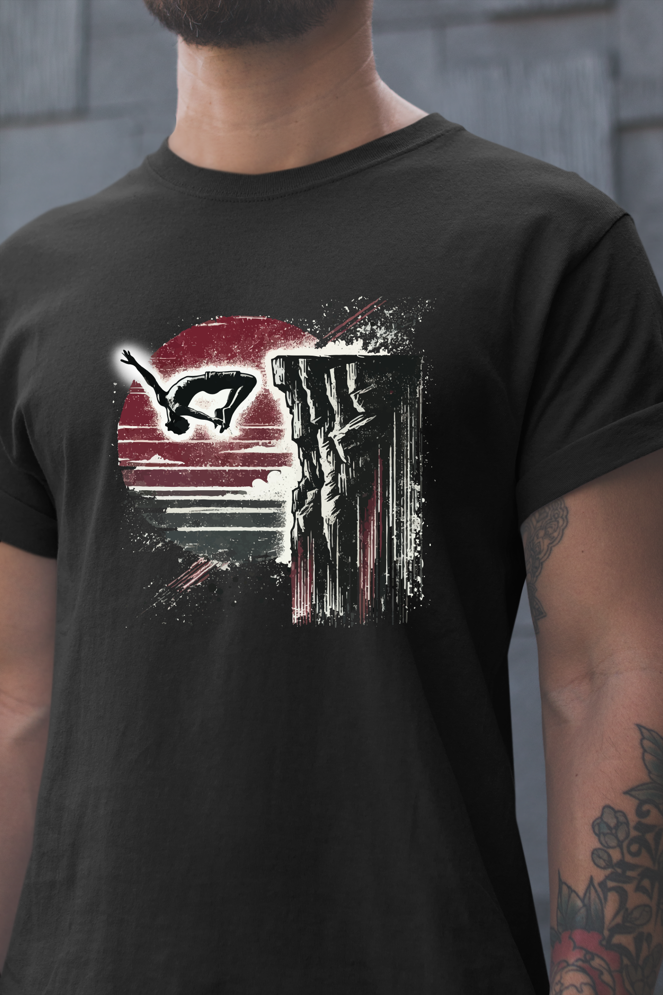 Distressed Grunge Cliff Jumping Graphic Tee | Cliff Jump Shirt for Outdoorsy Adventure Seekers