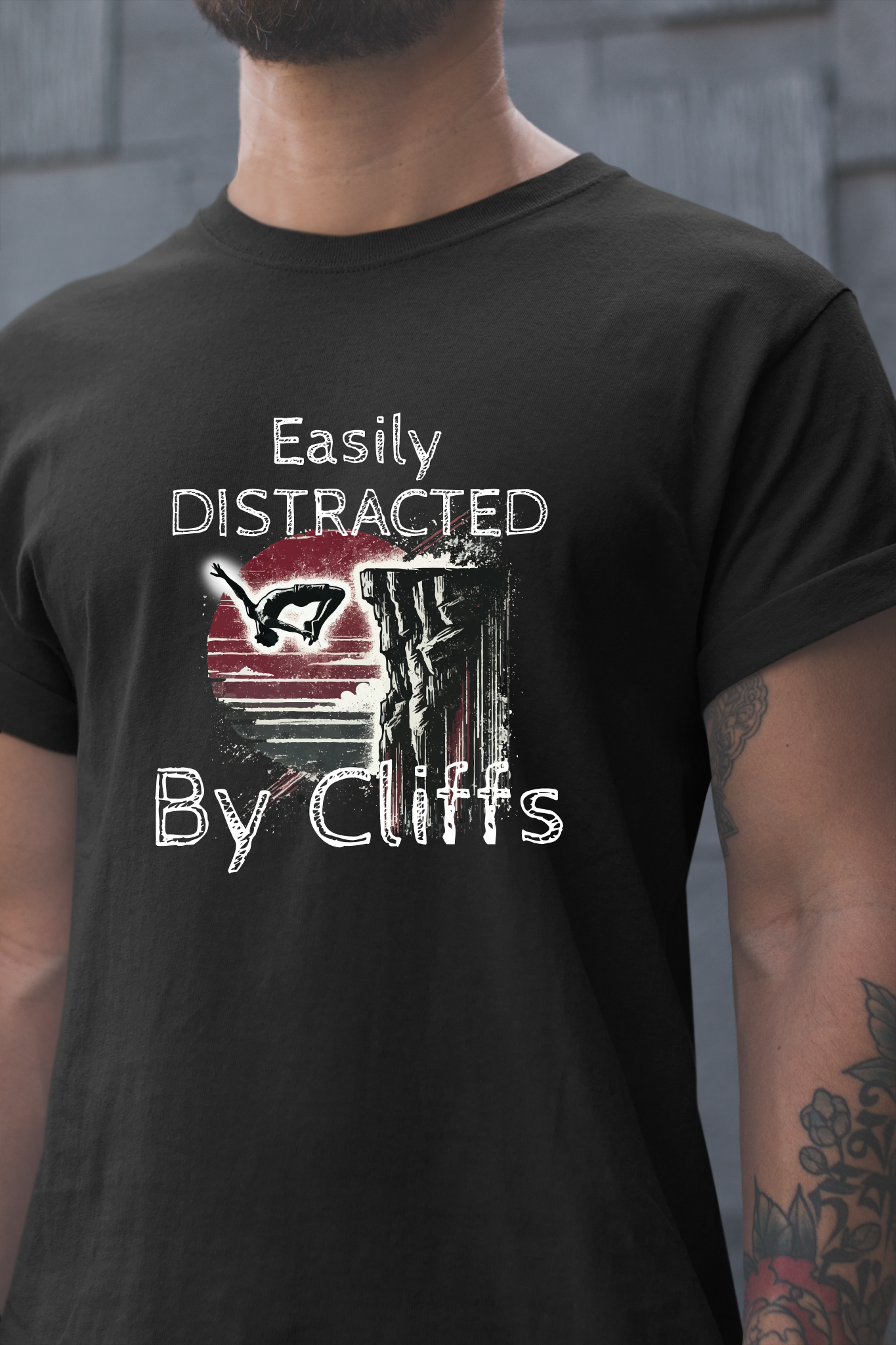 "Easily Distracted by Cliffs" Cliff Jumping T-shirt | Distressed Grunge Style, Funny Shirt for Outdoor Enthusiasts