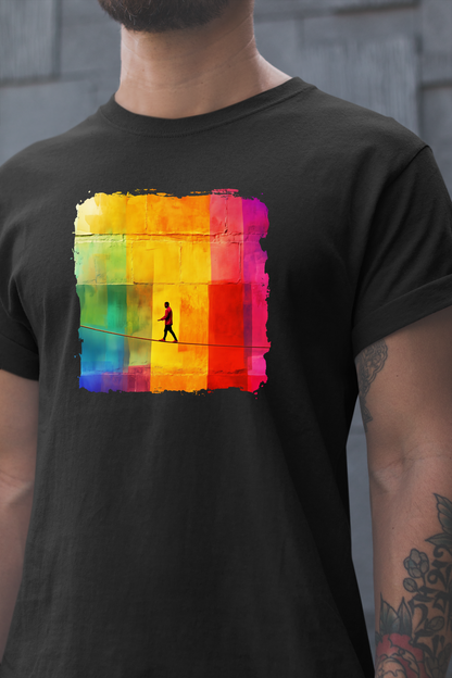 Colorful Abstract Slackline T-shirt | Slackline Highline Shirt - Rainbow Cubic Splatter Paint Design