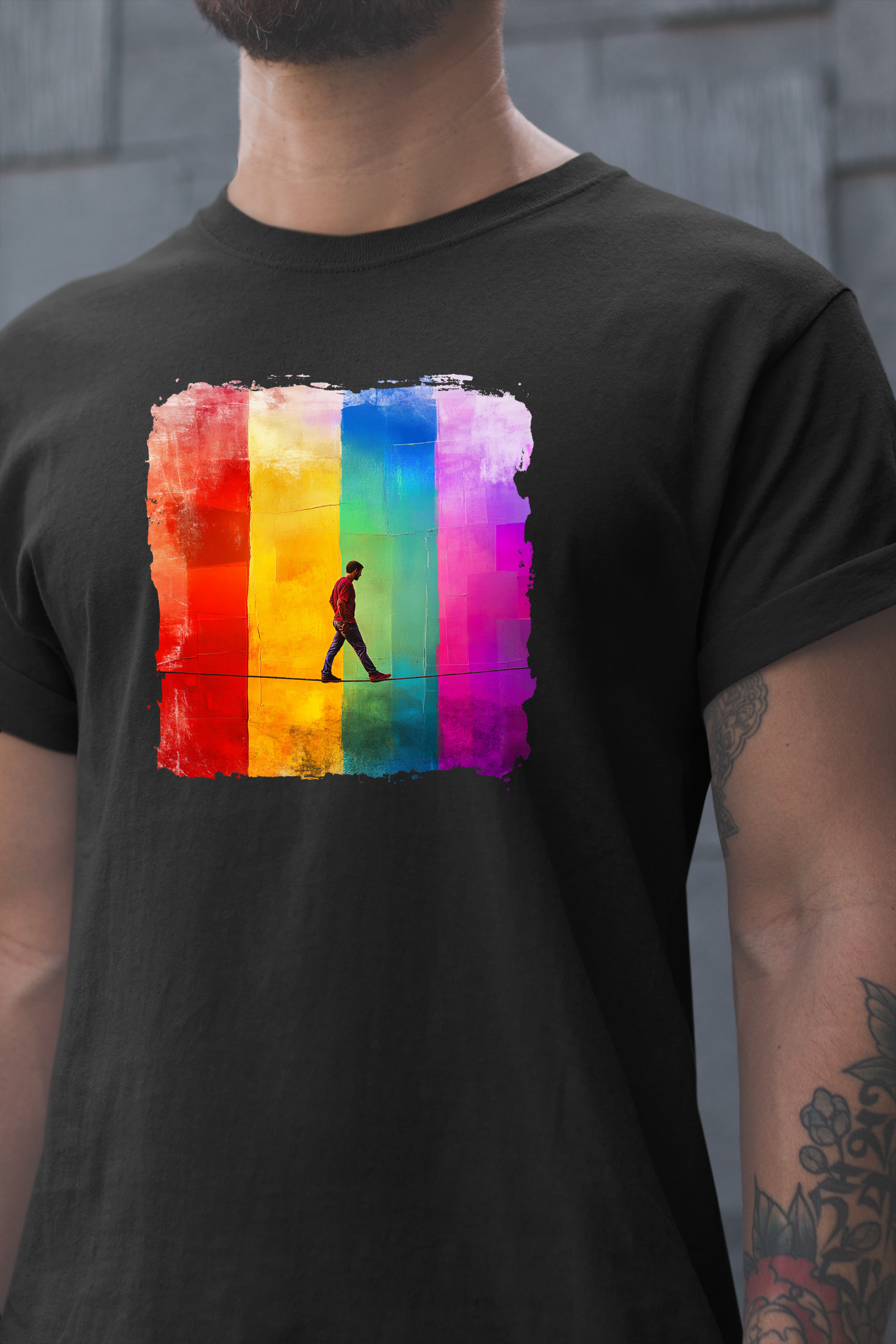 Colorful Abstract Slackline T-shirt | Slackline Highline Shirt - Rainbow Cubic Splatter Paint Design