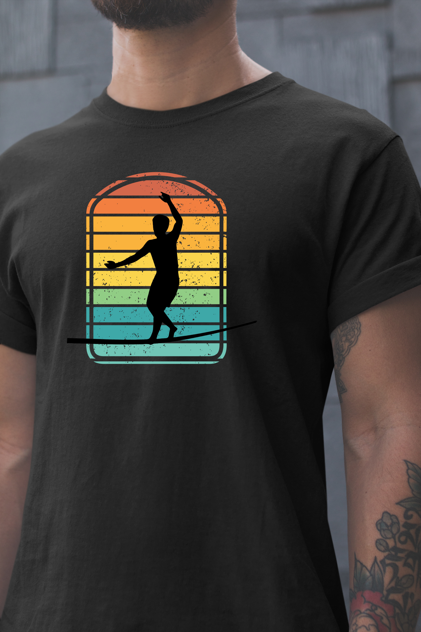 Retro Rainbow Slackline T-Shirt | Vintage Inspired Slackline/Highline Shirt