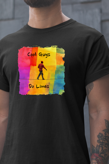 "Yeah, I Do Lines" Funny Slackline T-shirt | Colorful Abstract Slackline Highline Shirt - Rainbow Cubic Splatter Paint Design