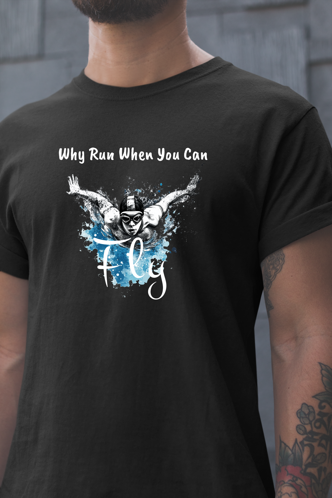 "Why Run When You Can Fly" Butterfly Swim Shirt for Swimmers | Butterfly Stroke T-Shirt Grunge Distressed Swim Tee