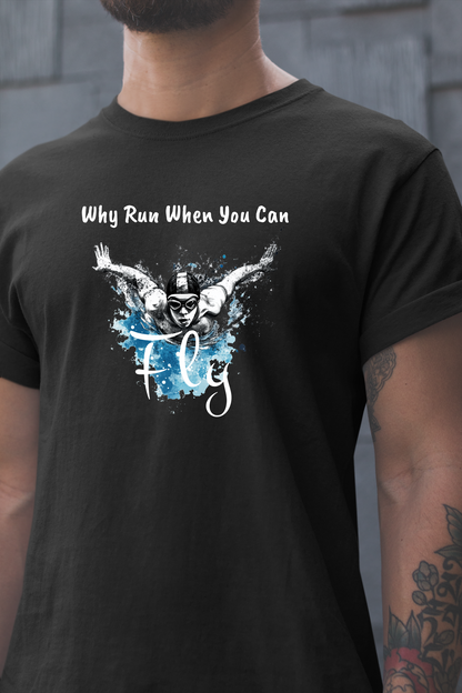 "Why Run When You Can Fly" Butterfly Swim Shirt for Swimmers | Butterfly Stroke T-Shirt Grunge Distressed Swim Tee