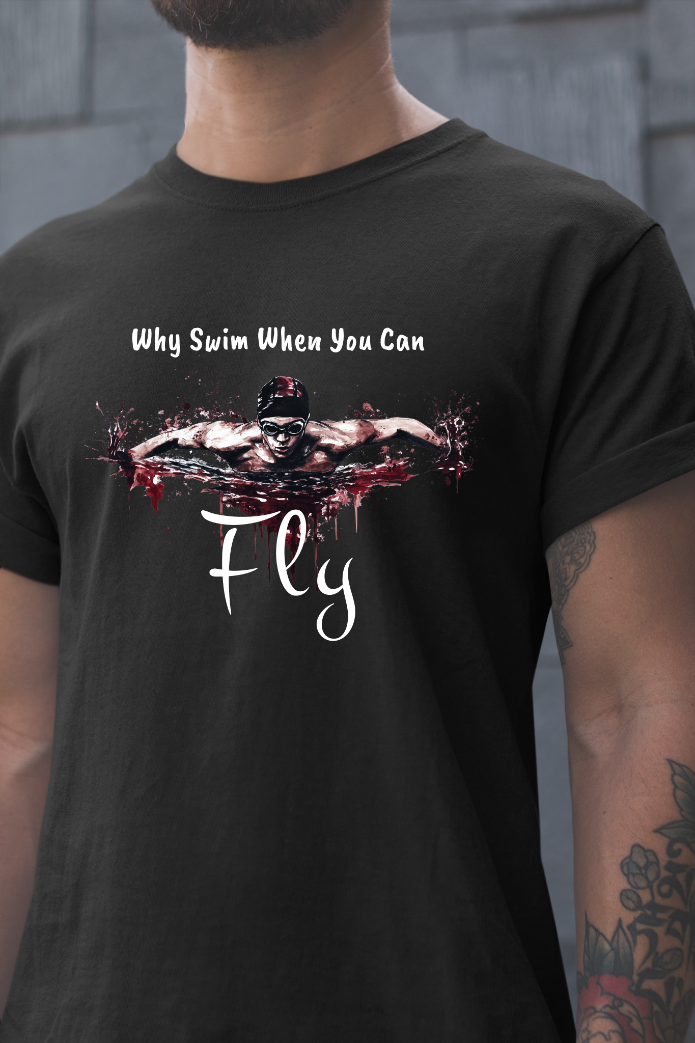 "Why Swim When You Can Fly" Butterfly Swim Shirt for Swimmers | Butterfly Stroke T-Shirt Grunge Distressed Swim Tee