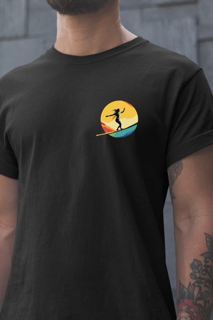 Slackline Shirt with Colorful Rainbow Moon Design Silhouette - Slackline/Highline Chest Icon Shirt