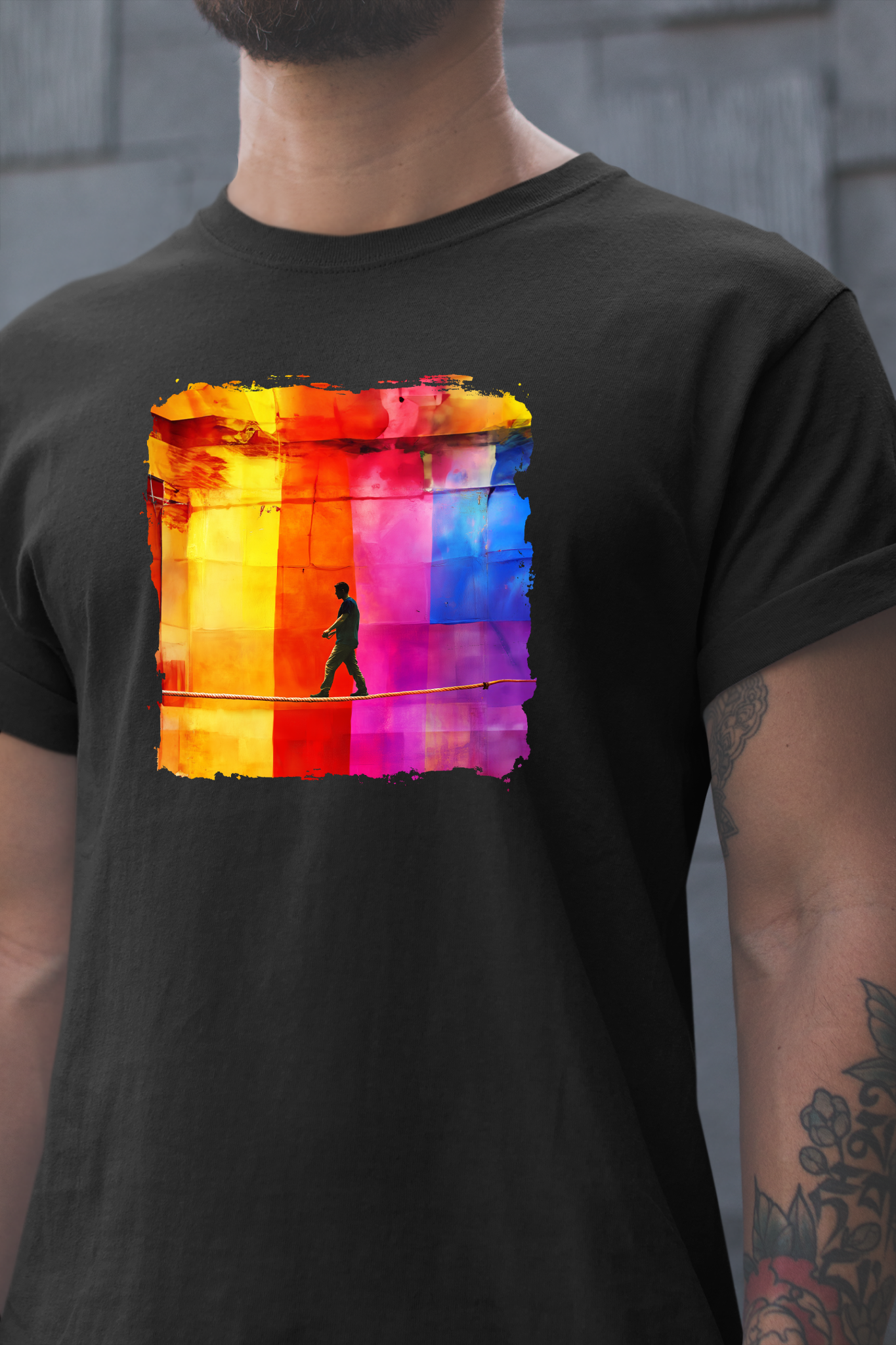 Colorful Abstract Slackline T-shirt | Slackline Highline Shirt - Rainbow Cubic Splatter Paint Design