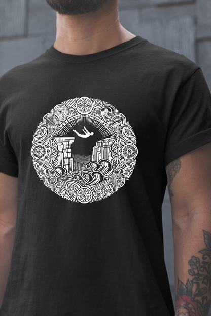 Mandala Style Cliff Jumping T-shirt for Outdoor Enthusiast and Adventure Lovers