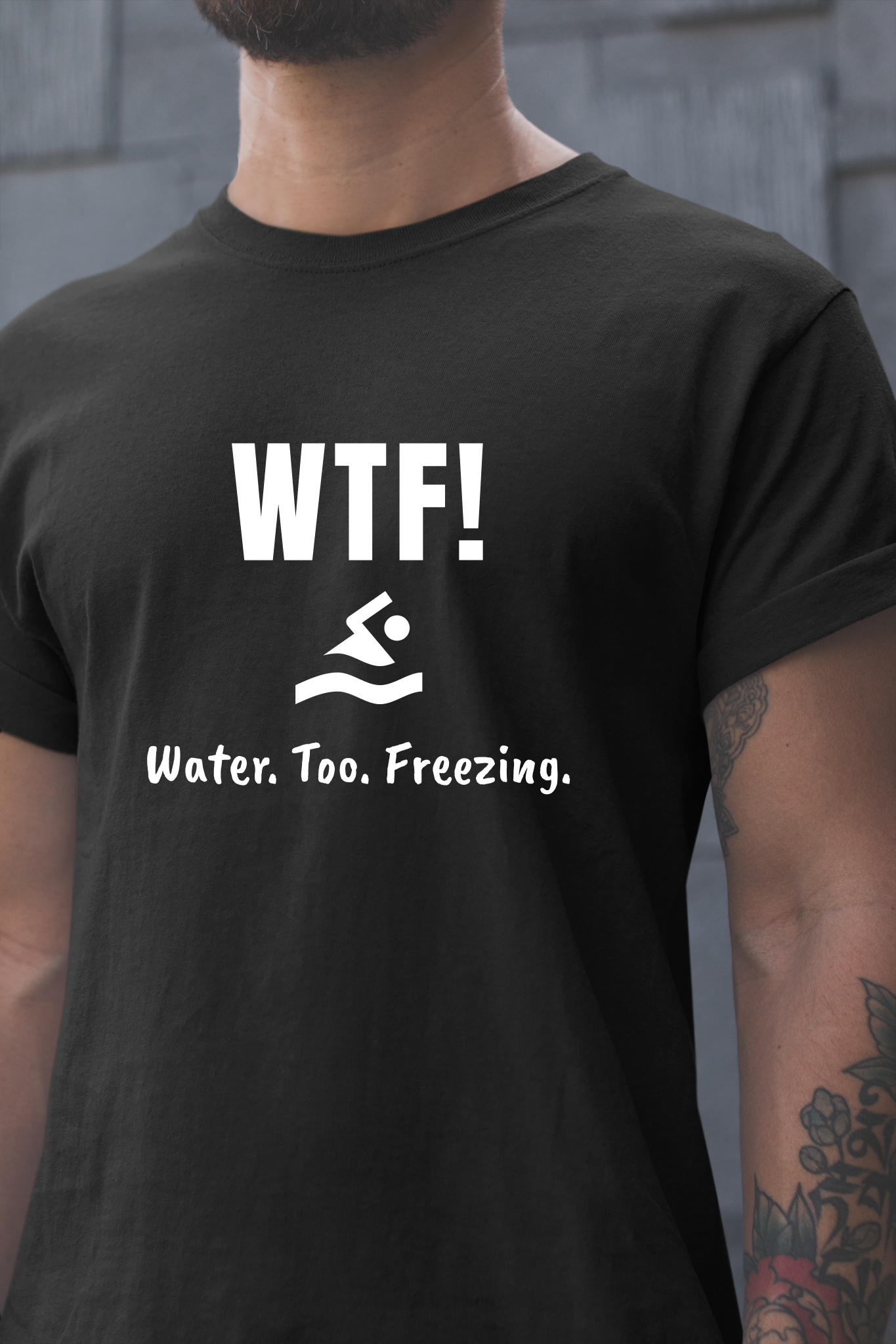 "WTF! Water Too Freezing" Swim Shirt | Funny Swimmer T-Shirt - Minimalist Style