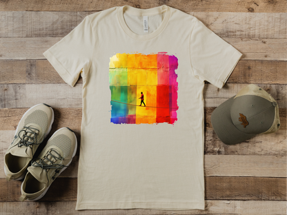 Colorful Abstract Slackline T-shirt | Slackline Highline Shirt - Rainbow Cubic Splatter Paint Design