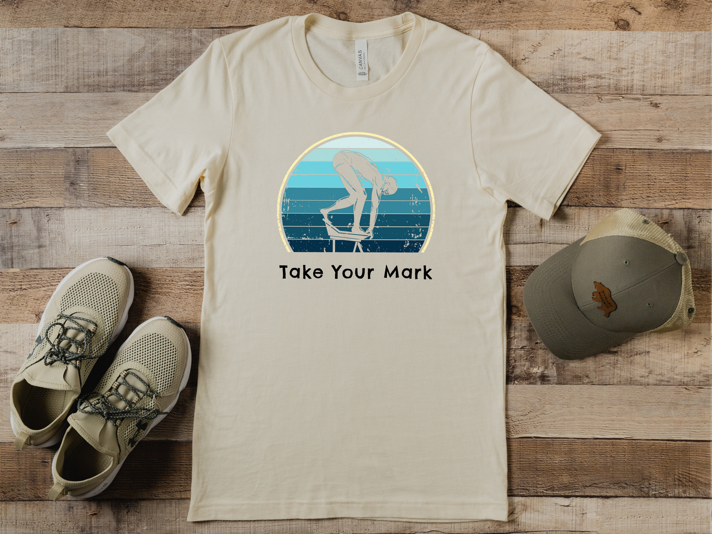 "Take Your Mark" - Swim Shirt | Retro Vintage Style Swimming T-Shirt