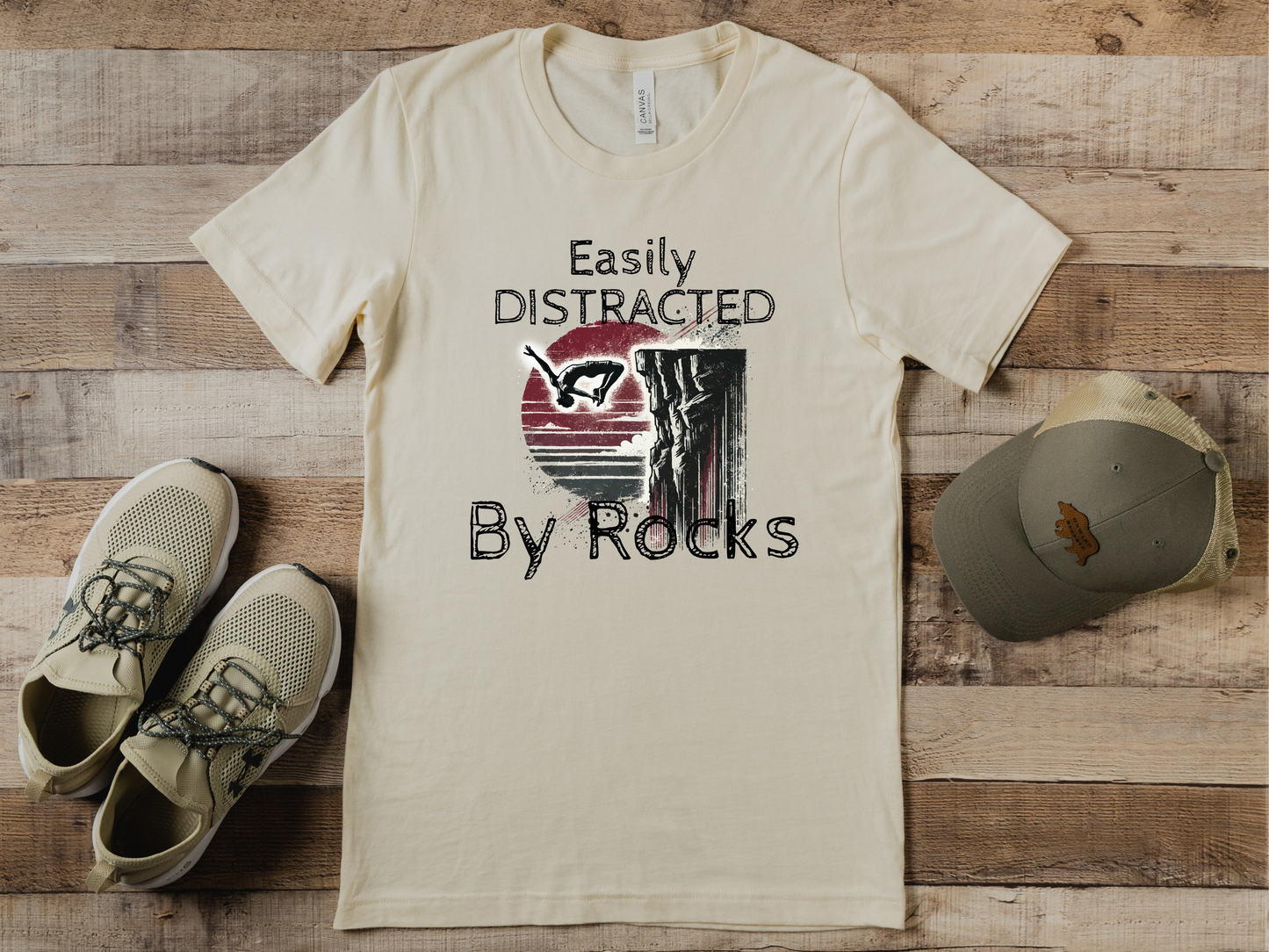 "Easily Distracted by Rocks" Cliff Jumping T-shirt | Distressed Grunge Style, Funny Shirt for Outdoor Enthusiasts