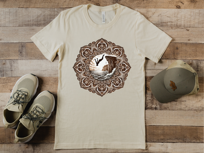 Mandala Style Cliff Jumping T-shirt for Outdoor Enthusiast and Adventure Lovers