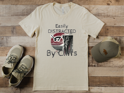 "Easily Distracted by Cliffs" Cliff Jumping T-shirt | Distressed Grunge Style, Funny Shirt for Outdoor Enthusiasts