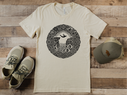 Mandala Style Cliff Jumping T-shirt for Outdoor Enthusiast and Adventure Lovers