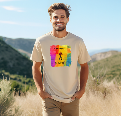 "Yeah, I Do Lines" Funny Slackline T-shirt | Colorful Abstract Slackline Highline Shirt - Rainbow Cubic Splatter Paint Design