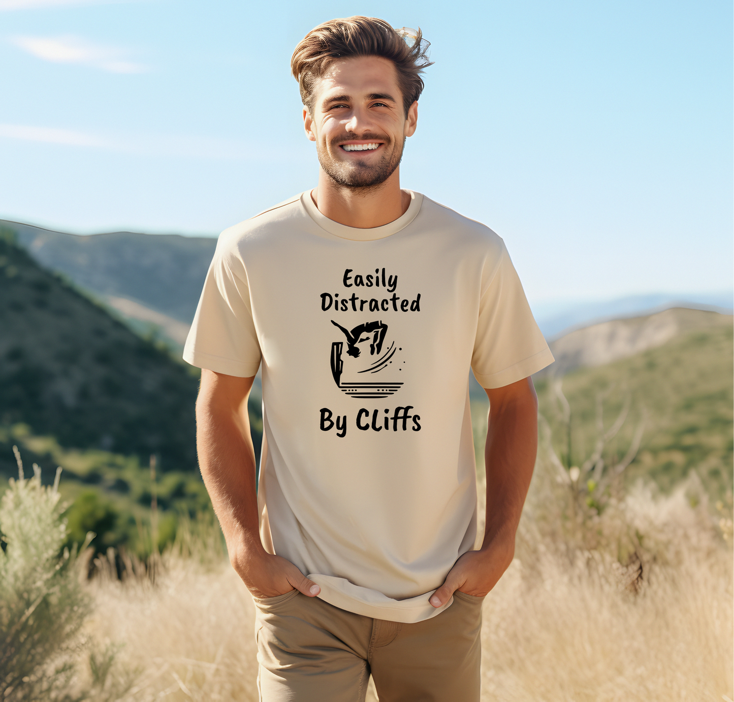 "Easily Distracted by Cliffs" Cliff Jumping T-shirt | Funny Shirt for Outdoor Enthusiasts