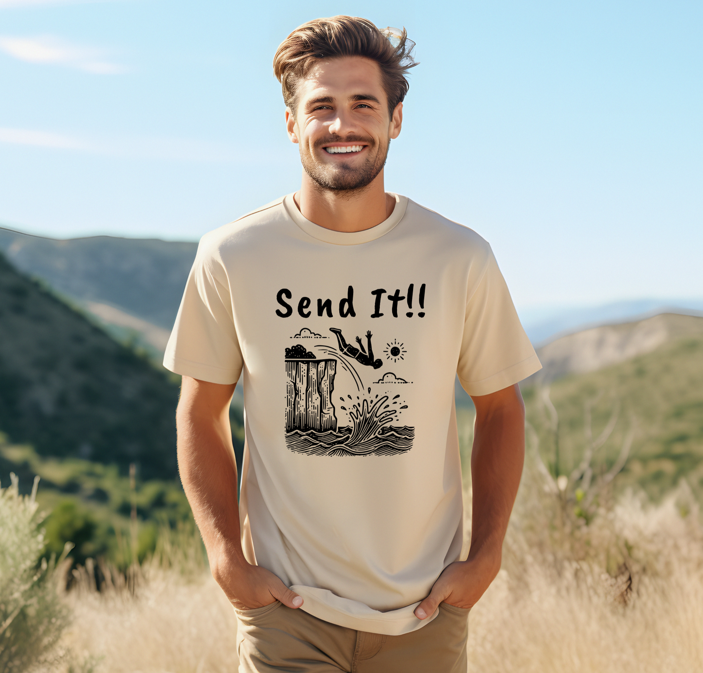 Doodle Design Cliff Jumping T-shirt for Thrill Seeker Shirt,  Adventure Lovers, and Outdoor Enthusiast