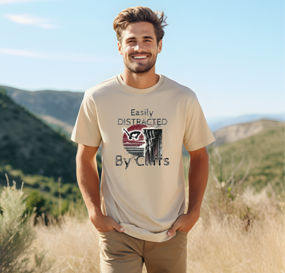 "Easily Distracted by Cliffs" Cliff Jumping T-shirt | Distressed Grunge Style, Funny Shirt for Outdoor Enthusiasts