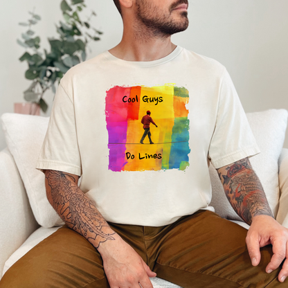 "Yeah, I Do Lines" Funny Slackline T-shirt | Colorful Abstract Slackline Highline Shirt - Rainbow Cubic Splatter Paint Design