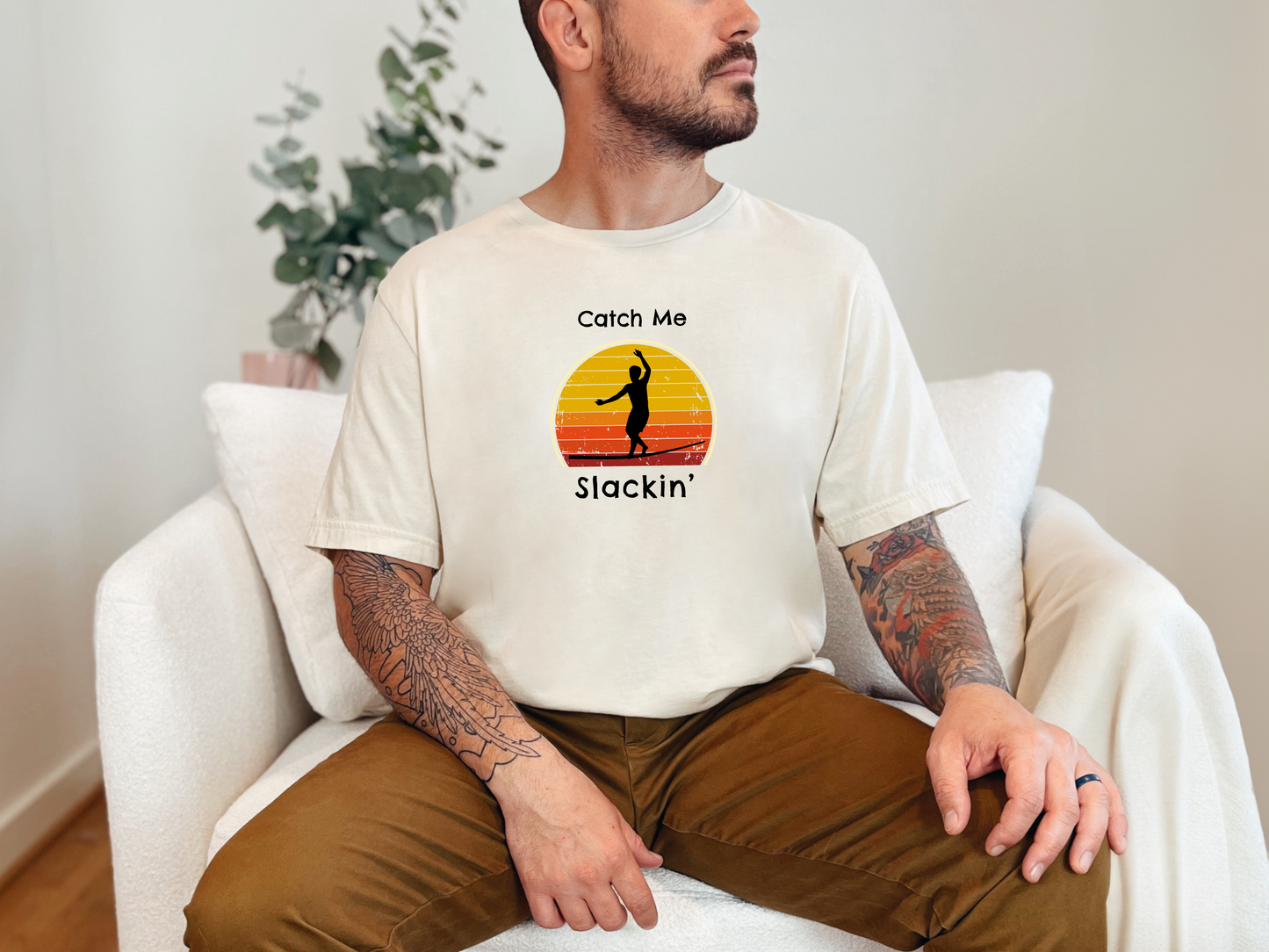 "Catch Me Slackin" Slackline/Highlight T-Shirt | Vintage Inspired, Retro Sunset Slackline/Highline Shirt