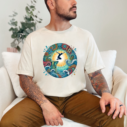 Mandala Style Cliff Jumping T-shirt for Outdoor Enthusiast - Colorful Mandala Art Design