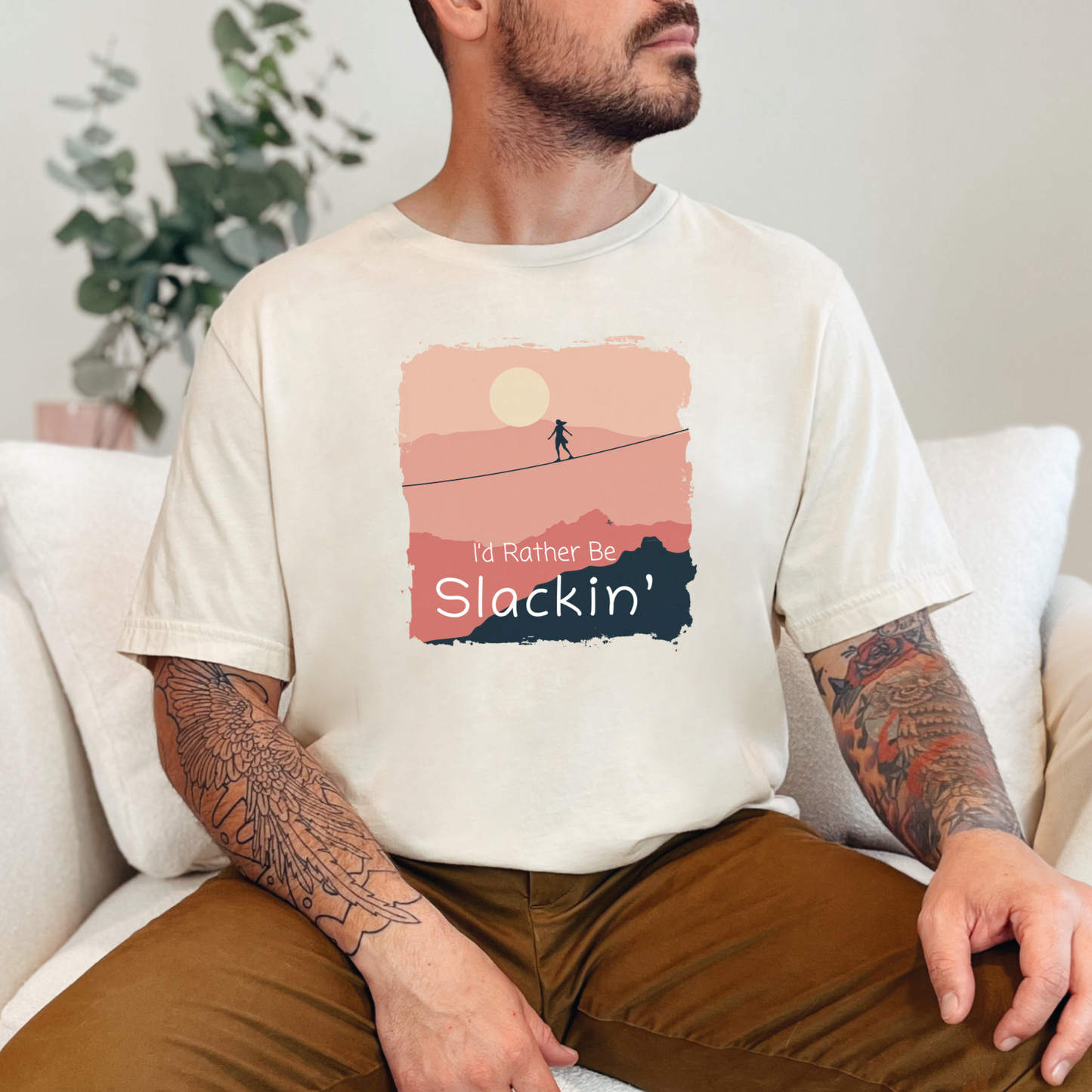 "I'd Rather Be Slackin" Funny Highline/Slackline Shirt | Simple, Modern Slackline T-Shirt