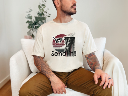 Grunge Distressed "Send It" Cliff Jumping Shirt - Graphic Tee for Thrill Seeker and Adventure Lovers