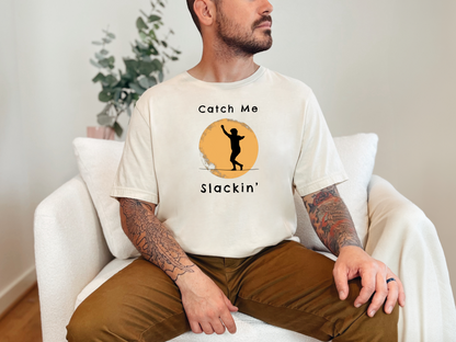 "Catch Me Slackin" Slackline Shirt - Silhouette Moon Design Cool, Funny, Minimalist Slackline T-Shirt