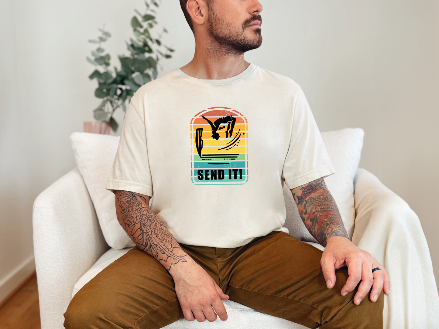 Retro "Send It" T-Shirt for Adrenaline Junkie | Cliff Jumping, Tricker, Parkour Athletes, Thrill Seeker Shirt