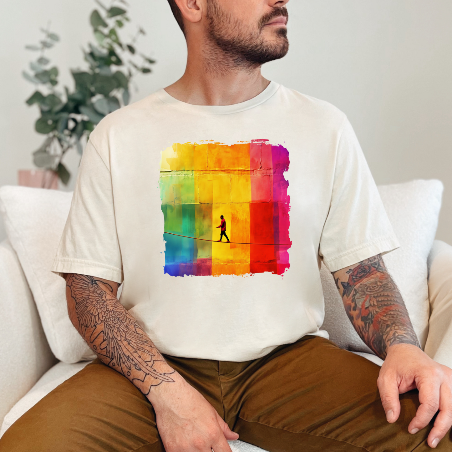 Colorful Abstract Slackline T-shirt | Slackline Highline Shirt - Rainbow Cubic Splatter Paint Design