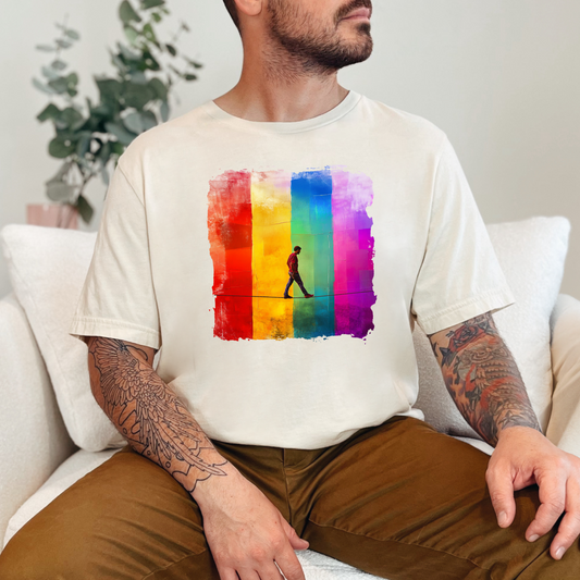 Colorful Abstract Slackline T-shirt | Slackline Highline Shirt - Rainbow Cubic Splatter Paint Design