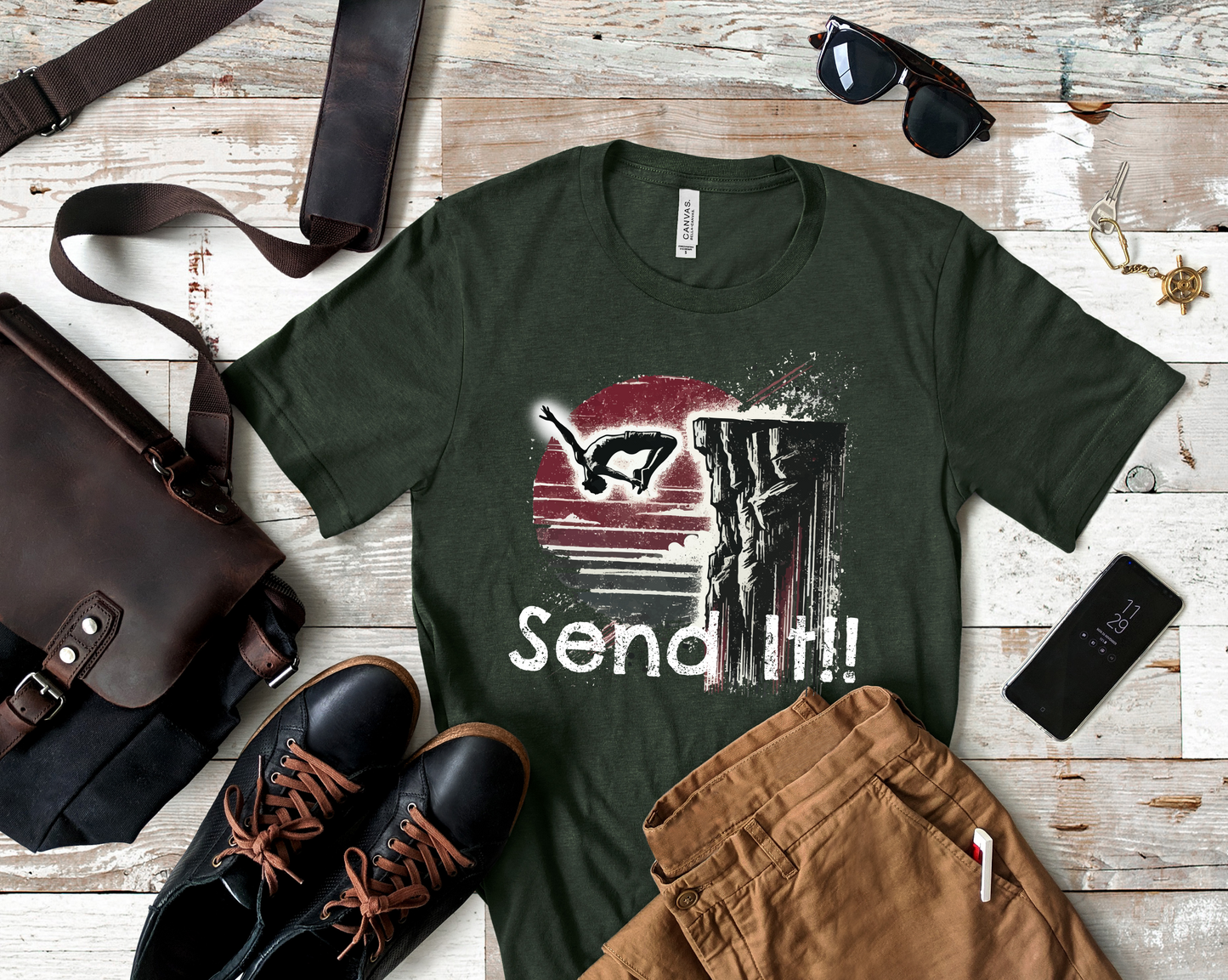 Grunge Distressed "Send It" Cliff Jumping Shirt - Graphic Tee for Thrill Seeker and Adventure Lovers