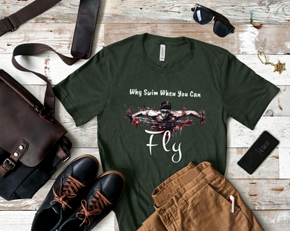 "Why Swim When You Can Fly" Butterfly Swim Shirt for Swimmers | Butterfly Stroke T-Shirt Grunge Distressed Swim Tee