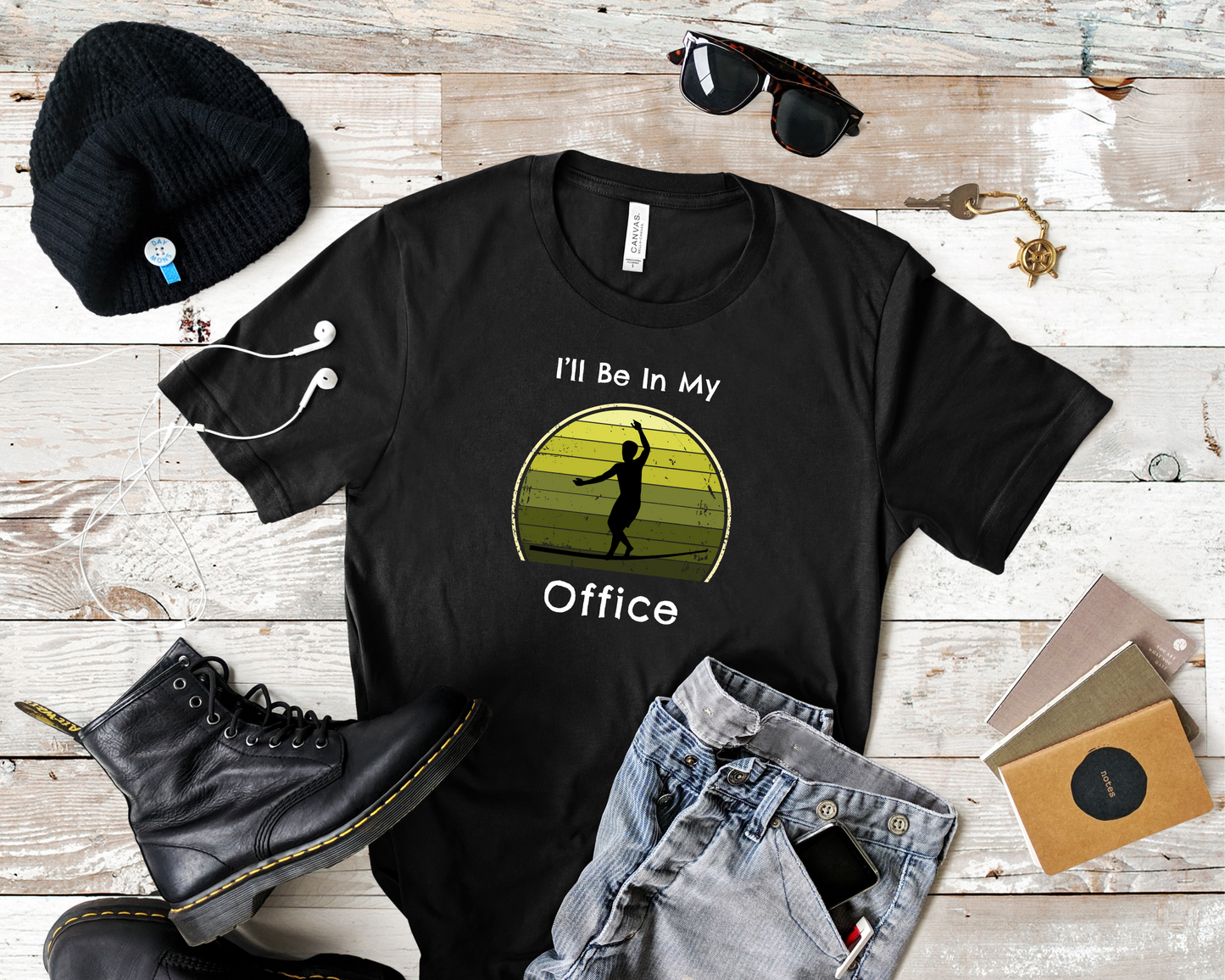 "I'll Be In My Office" Slackline T-Shirt | Vintage Inspired, Retro Sunset Slackline/Highline Shirt