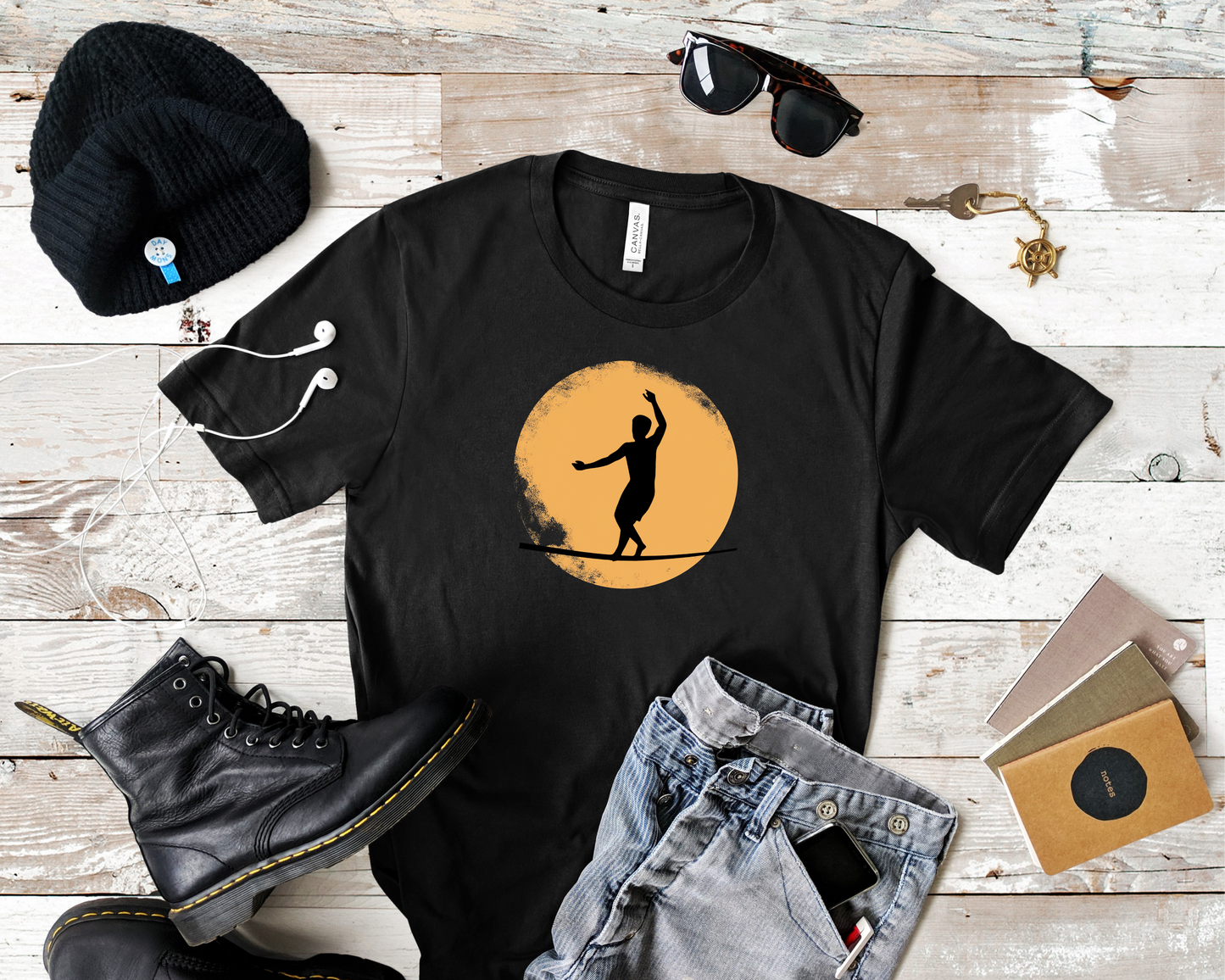 Slackline Shirt - Silhouette Moon - Cool, Minimalist Slackline/Highline T-Shirt