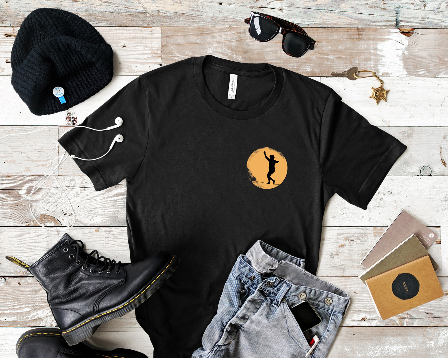 Slackline Shirt - Silhouette Moon Chest Icon - Cool, Minimalist Slackline/Highline T-Shirt