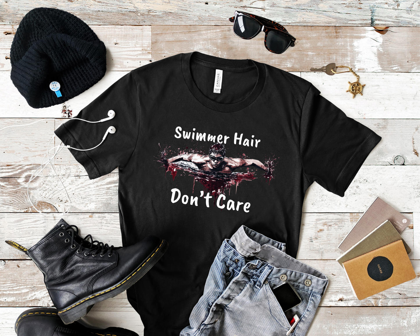 "Swimmer Hair, Don't Care" - Swimming Shirt | Funny Swim T-Shirt