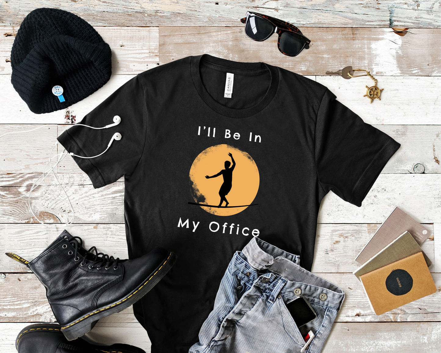 "I'll Be In My Office" Slackline Shirt - Silhouette Moon Design Cool, Funny, Minimalist Slackline T-Shirt