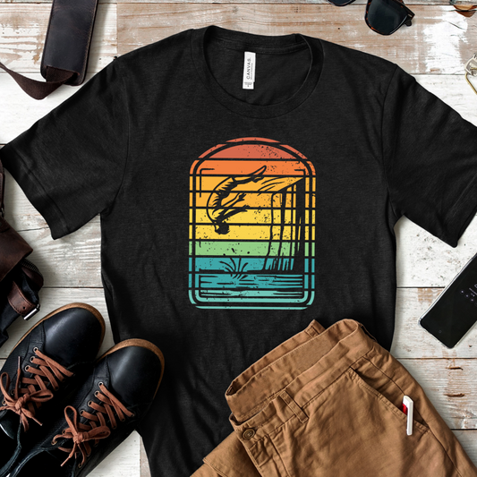 Retro Rainbow Cliff Jumping Silhouette T-Shirt - Outdoorsy Vintage Adventure Shirt