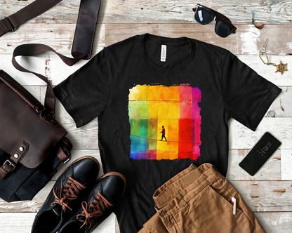 Colorful Abstract Slackline T-shirt | Slackline Highline Shirt - Rainbow Cubic Splatter Paint Design