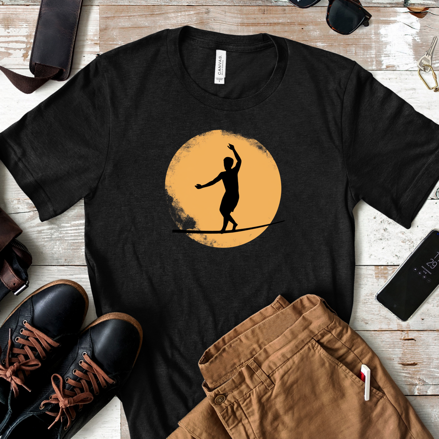 Slackline Shirt - Silhouette Moon - Cool, Minimalist Slackline/Highline T-Shirt