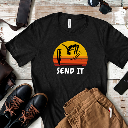 Retro "Send It" T-Shirt for Adrenaline Junkie | Cliff Jumping, Tricker, Parkour Athletes, Thrill Seeker Shirt