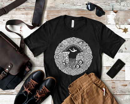 Mandala Style Cliff Jumping T-shirt for Outdoor Enthusiast and Adventure Lovers