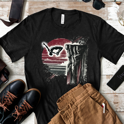 Distressed Grunge Cliff Jumping Graphic Tee | Cliff Jump Shirt for Outdoorsy Adventure Seekers